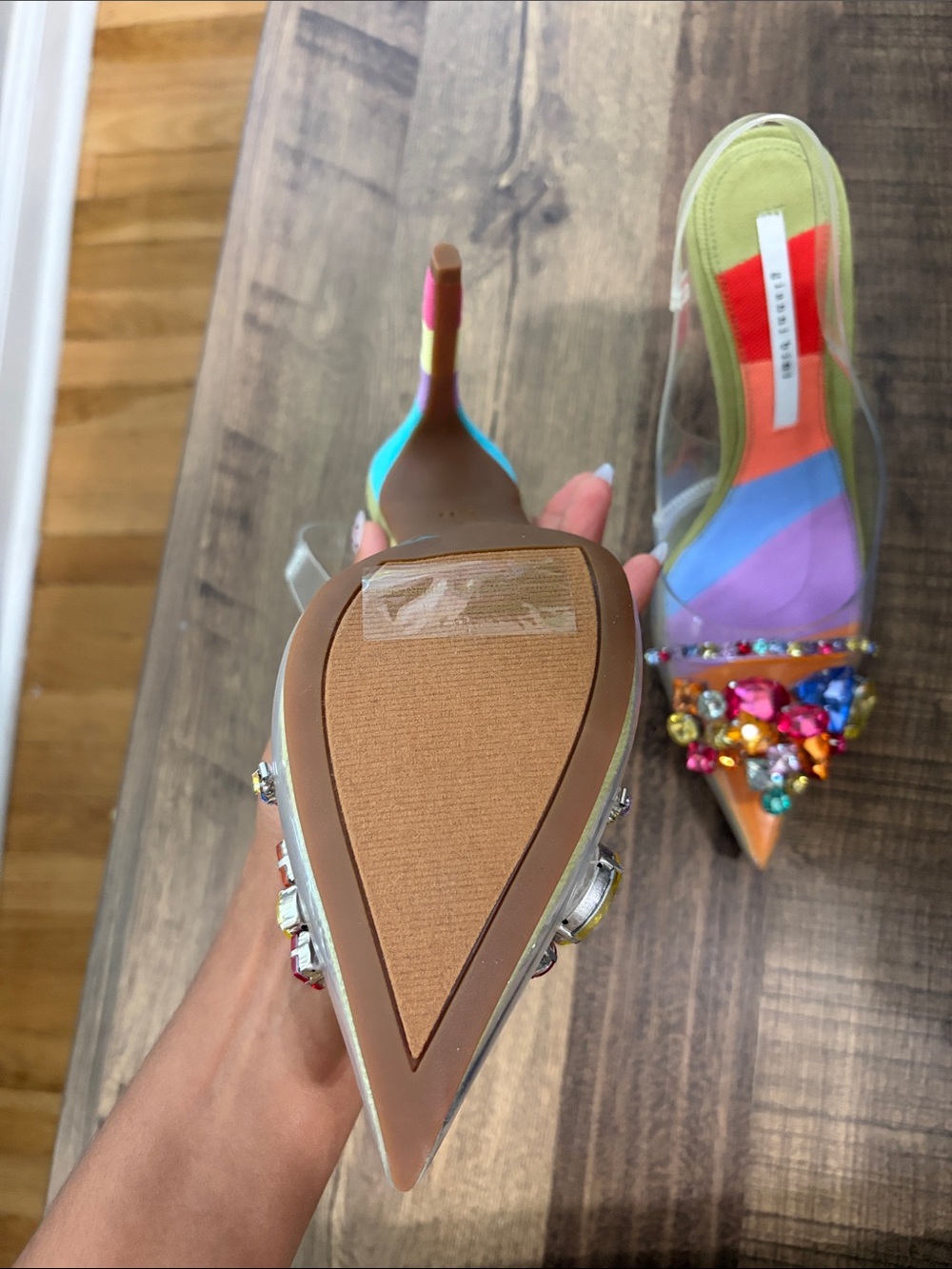 Gianni Bini Multicolor Jeweled Pointed Clear Slingback Mules - Picture 2 of 5